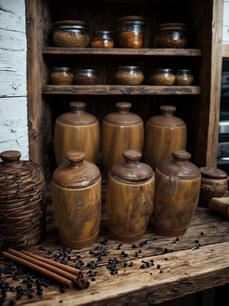 6 Pc Wooden Jar Set