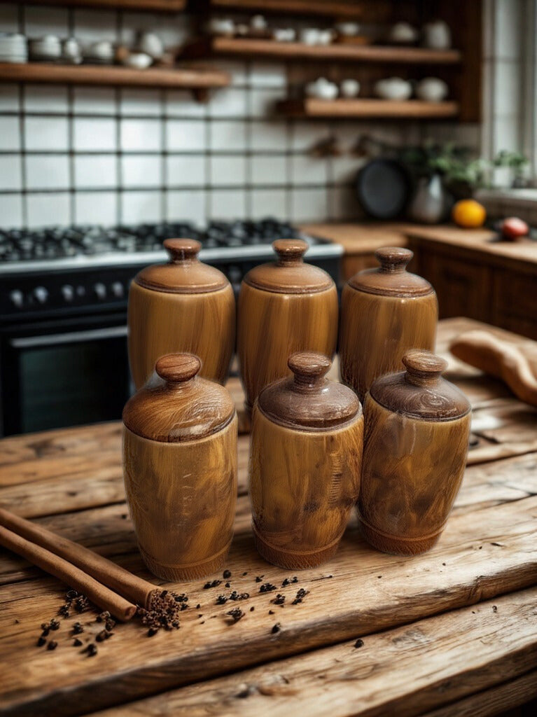 6 Pc Wooden Jar Set